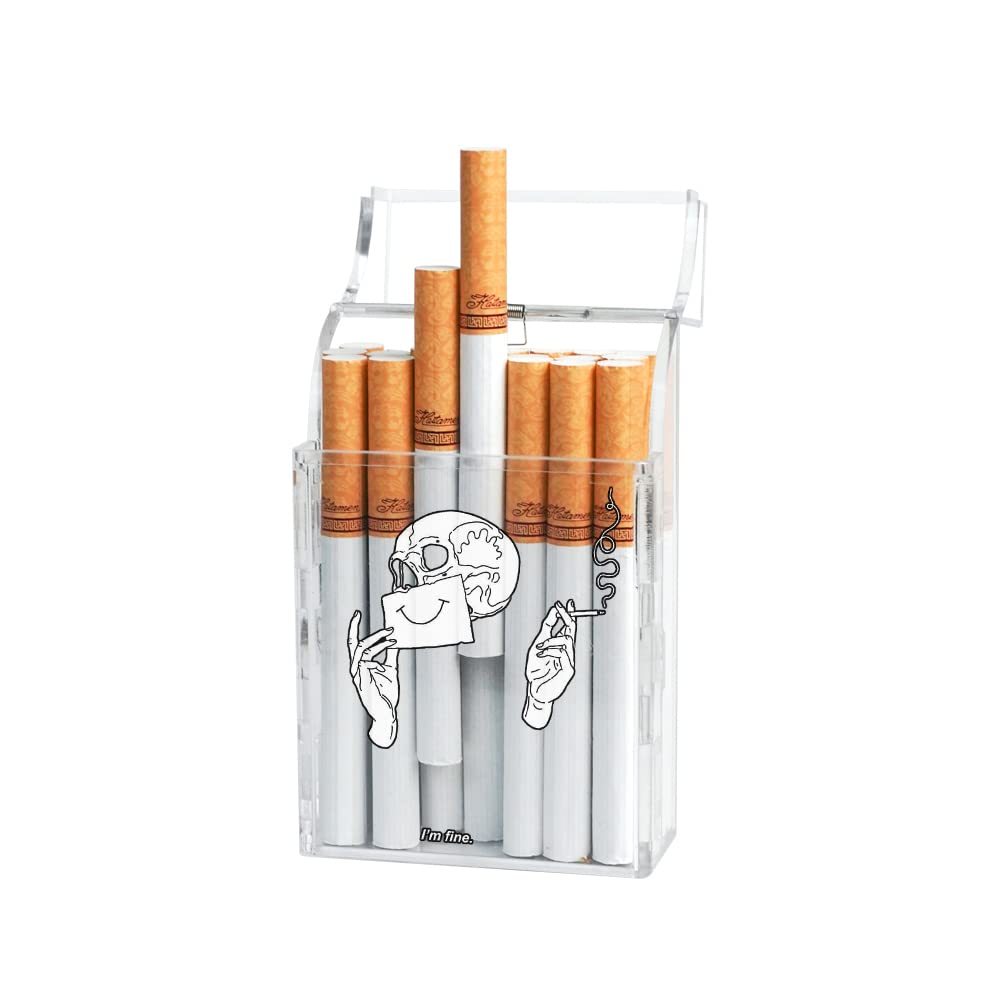 Flip Open Cigarette Case for 85mm King Size 20 Capacity Portable Cigarette Box Holder for Men Women Smoking Nice Gift (I'm Fine)