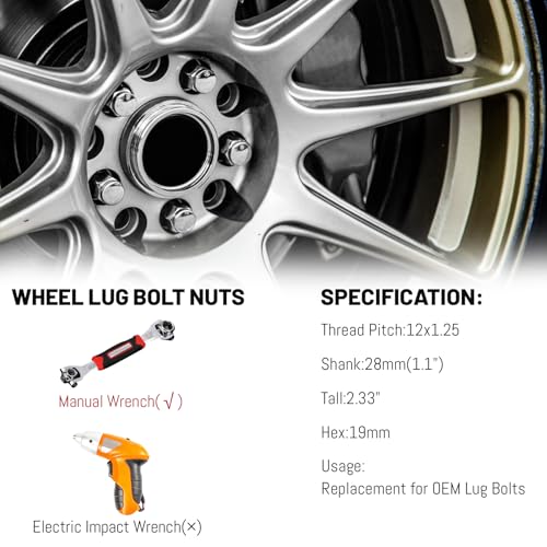 Image of M12x1.25 Stock Wheel Lug Bolts Endxedo 20PCS 28MM Shank 19MM Hex Stock Wheel Studs for 2015-2023 Renegade 2018-2022 Jeep Compass 2012-2016 Dodge Dart Chrysler 200