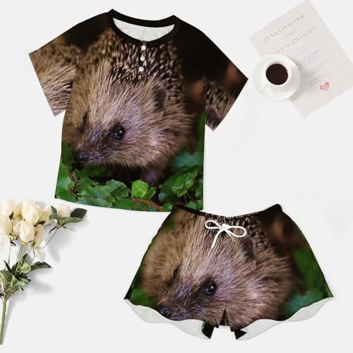 Pyjama hérisson pour femme avec t-shirt manches courtes et short d'été doux