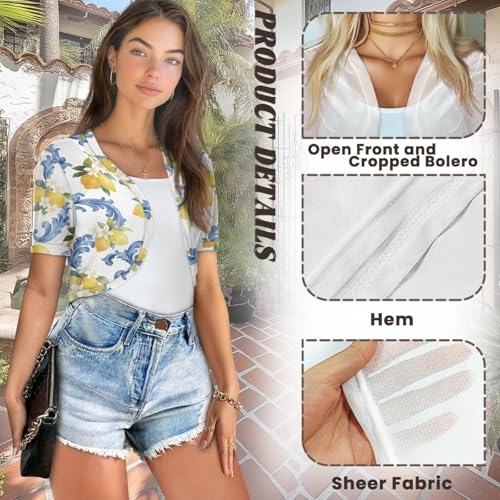 Image of Womens Short Sleeve Bolero Shrug Open Front Knit Cropped Cardigan Shoulder Cover for Dress Cute Casual Knit Cover Up