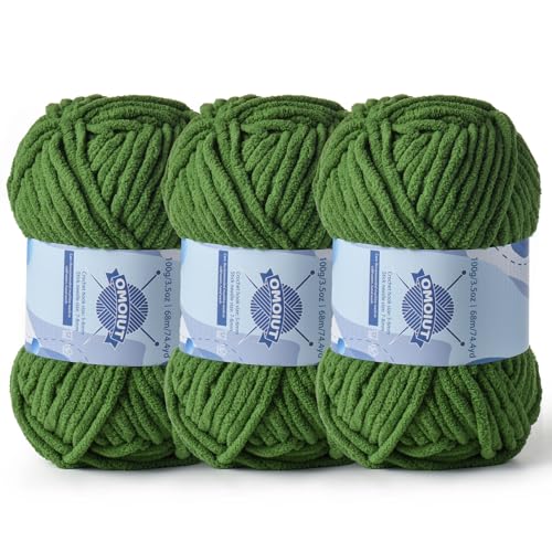Image of 3 Pack Chunky Chenille Yarn for Crocheting, Baby Yarn for Crocheting Soft Blankets, Bulky Yarns for Crochet Amigurumi, 300g (223yds) Fluffy Velvet Yarns for Hand Knitting (3 Pine Green)