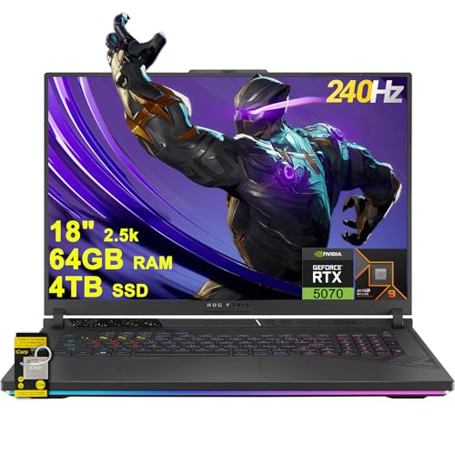 ROG Strix G18 G814 Gaming Laptop 18" 2.5k (2560x1600) 240Hz (100% DCI-P3, 3ms) AMD 16-core Ryzen 9 9955HX (Beats i9-14900HX) 64GB RAM 4TB SSD GeForce RTX 5 070 RGB Hub ICP WiFi6E Win11