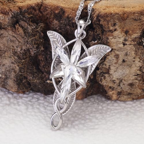 925 Sterling Silver Arwen Evenstar Necklace, Elvish Pendant Necklace with 5A Cubic Zirconia, Elven Jewelry Gift for Women, 1.18x1.97 Inches2