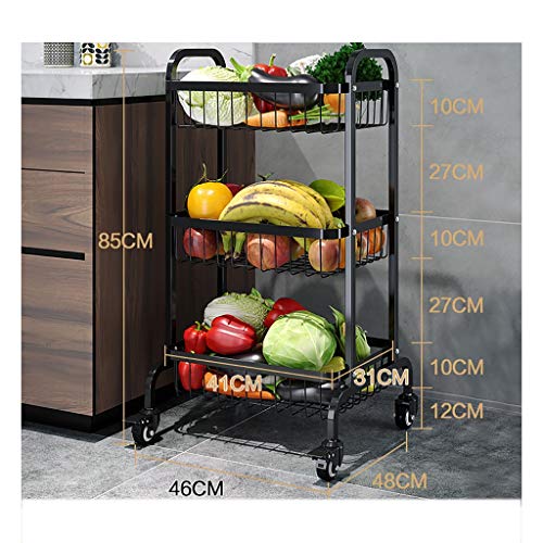 Küche Gemüse Rack, Metall Rollwagen mit Rädern, Obst-Speicher-Korb, Gemüse Rack (Größe : 85cm×46cm×48cm)