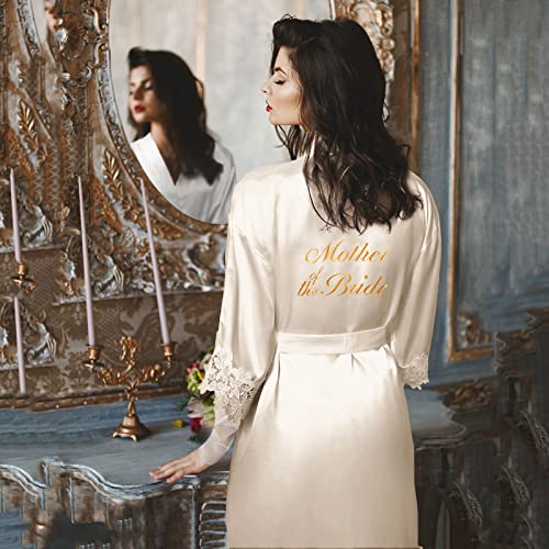 Coume 2 Pcs Women Bridal Robe for Mother of the Bride Groom Satin Robes for Wedding Party Getting Ready Sleepwear Kimono4