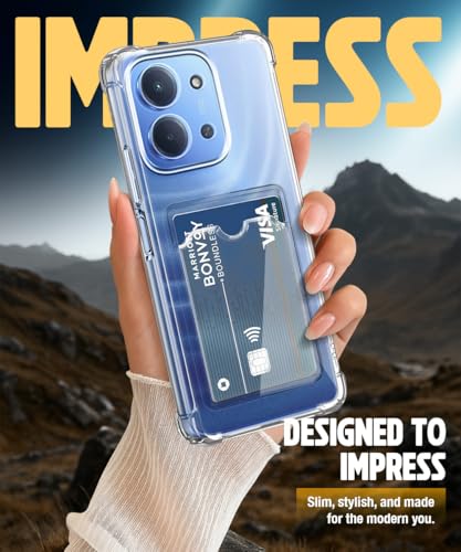 Image of WOW IMAGINE Transparent Back Cover Case for Mi Redmi 15C 5G | Poco C85 5G 2025 | Flexible Built-in Slim Card Pockets Wallet | 360 Camera Protection TPU | Soft Silicone Mobile Cover - Transparent