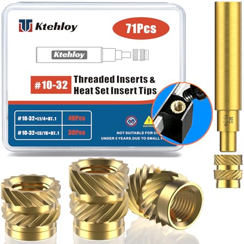 Image of 71Pcs #10-32 Threaded Inserts, Female Thread SAE Knurled Nuts Assortment Kit, Brass Heat Set Insert for 3D Printing Plastic Parts(#10-32, L1 /4xD7.1 and L 5 /16xD7.1)