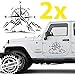 LollomotoWrap 2pz Rosa dei Venti con Montagne Adesivo Compatibile con Jeep SUV Fuoristrada Offroad 4x4 (Nero)