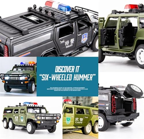 Image of WORSHIPER 1:32 Six-Wheeled Police Hummer Die Cast Metal Toy Car with Sound & Light, Openable Doors, Pull Back Action, Collectible Toy Vehicle for Kids (1 /32 Hummer Police CAR (Black)
