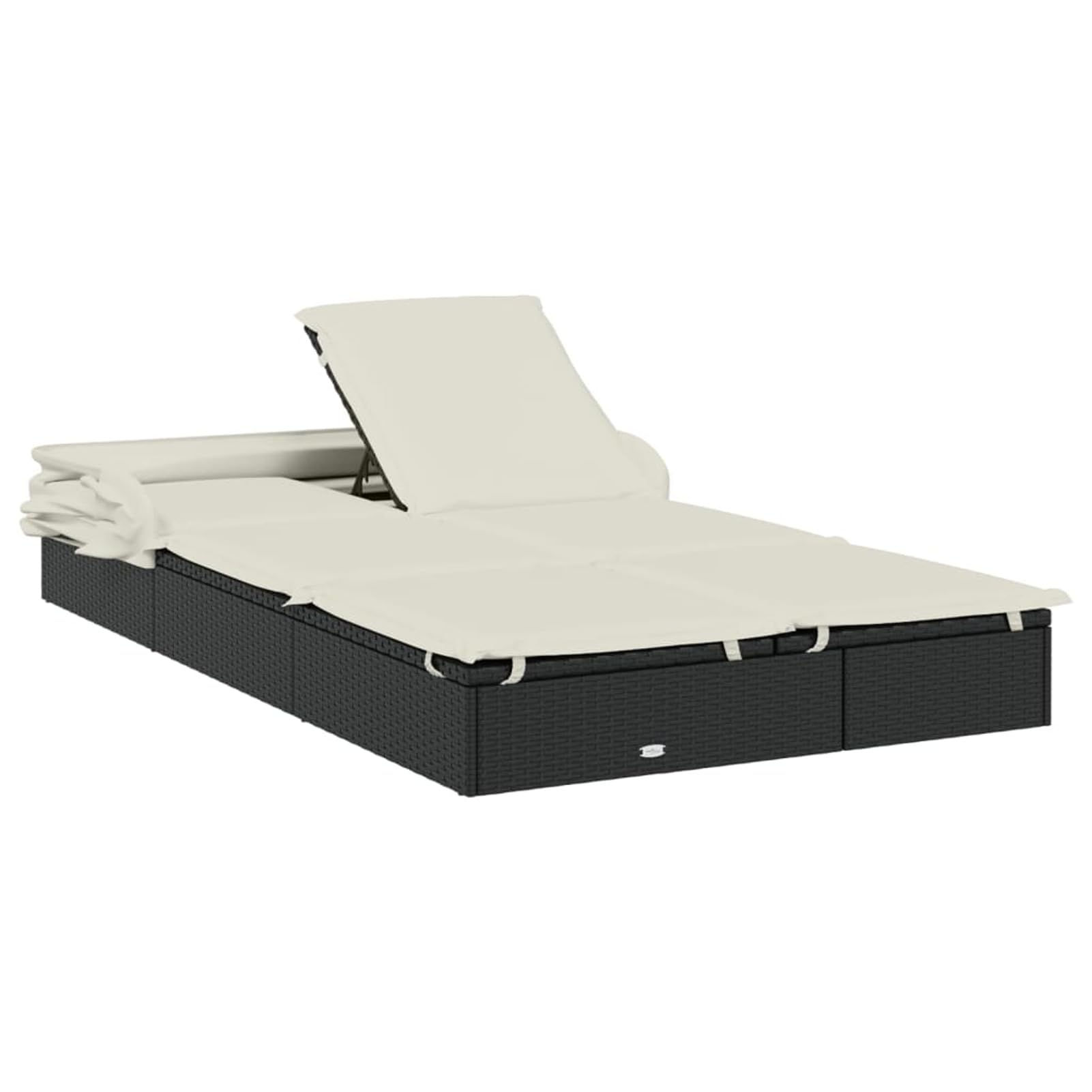 Homgoday Lit double toit pliable noir 213 x 118 x 97 cm en polyrotin, chaises longues, canapé-lit, chaises de jardin, lit de piscine, lit de jardin