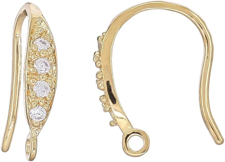 Sterling Silver CZ French Earring Hook Ear Wire Earring Connector, Gold Plated