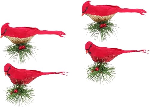 Abaodam 4 piezas de Navidad rojo cardenal pájaro decoraciones de Navidad adornos de árbol de Navidad decoraciones de Navidad con clip en