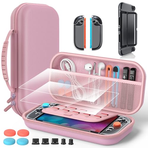 Image of Switch 2 Accessories Bundle for Nintendo Switch 2 2025(All in One Case Kit) | Portable Hard Shell Slim Case with Crystals Protective Cover kit, 2 HD Screen Protectors (7.9 Inch),Dust Plugs, 4 Thumb Grips