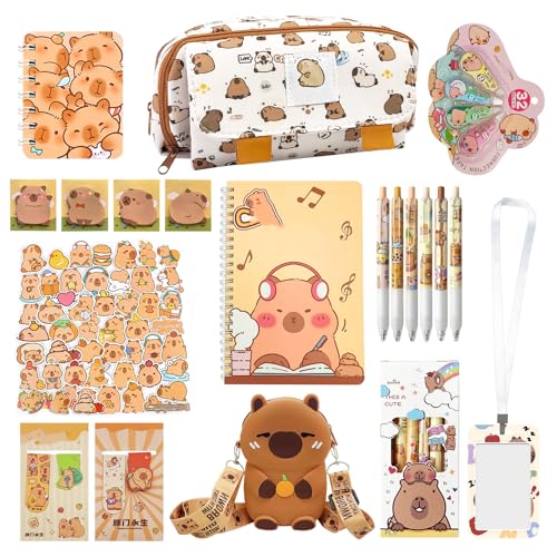 Set de Papelería Capibara, Estuche Kawaii Capibara, Material Escolar y Papeleria Capibara, Bonito Juego de Papelería para Oficina, Escuela, Niños y Adultos