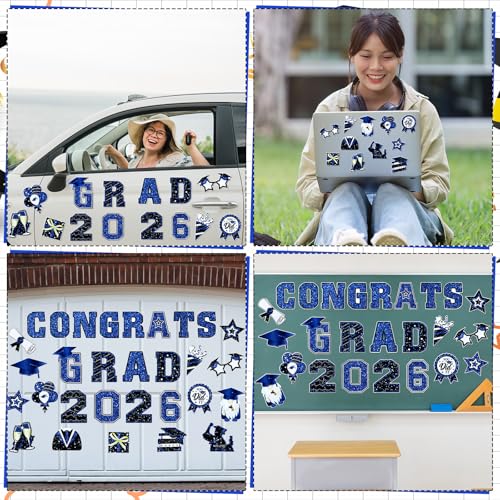 Image of Landhoow 30 Pcs Graduation Car Magnets 2026 Senior Graduation Car Decoration Bumper Sticker Congrats Grad Magnet Magnetic Refrigerator Decal for Grad Parade Party Supplies(Blue, Black)