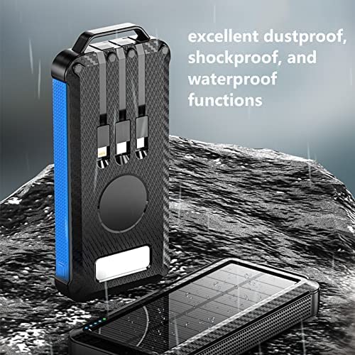 Cargador Solar 10000/20000mAh Banco de energía Solar portátil Cargador inalámbrico Incorporado de 3 Cables con Linterna LED Batería Externa Cargador de teléfono Solar Impermeable para Viaje