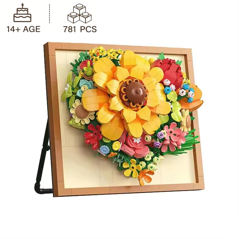 Kit de construction floral 3D Puzzlebrix en mini brique avec cadre décoratif