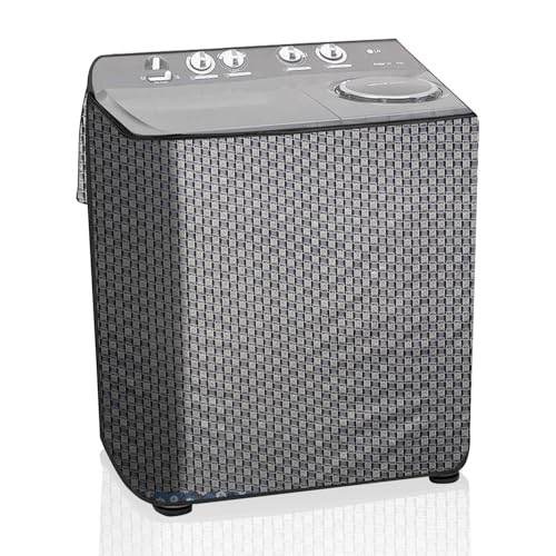 Image of The Furnishing Tree Semi-Automatic Top Load Washing Machine Cover | Waterproof & Dustproof | Easy to Clean | Durable & Washable, Basketweave Grey Polyester (51x80x86 CM)
