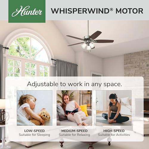 Image of Hunter Builder Plus, Indoor, Ceiling Fan, 5 Blades, 52 inch, Brushed Nickel
