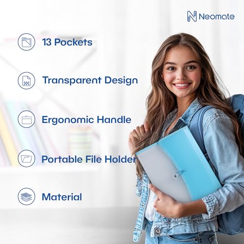 Image of 13-Pocket Expanding File Organizer | Durable Accordion Folder for Documents, Certificates, and Office Use | Blue