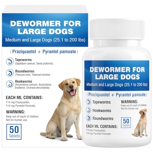 De-Wormer for Dogs, Oral Treatment of Tapeworm, Roundworm & Hookworm, Worm Remover (Praziquantel &...