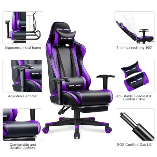 GTPLAYER Gaming Chair with Footrest Ergonomic Computer Game Desk Chair Reclining Gamer Cha - image 6