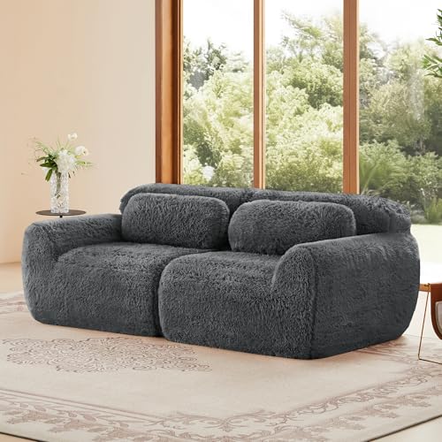 dowowdo Boneless Cloud Sofá de 2 plazas, gris, modular de felpa, no requiere montaje, diseño sin marco, sofá suave para salón y dormitorio