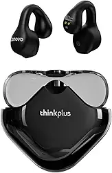 LEN0V0 Fones de ouvido com clipe para orelha aberta, Fones de ouvido sem fio Bluetooth 5.3 para Esportes, 30 horas de Reprodução, Estojo de carregamento (Preto)