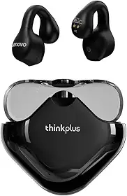 LEN0V0 Fones de ouvido com clipe para orelha aberta, Fones de ouvido sem fio Bluetooth 5.3 para Esportes, 30 horas de Reprodução, Estojo de carregamento (Preto)