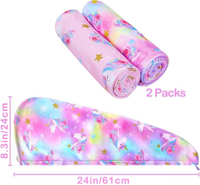 Image of FIOBEE Microfiber Hair Towel Wrap for Kid Girls Rapid Drying Hair Turbans | Absorbent & Soft Hair Wrap Towel, Easy Wear On With Button, For Girls Women Long Curly Hair, Turbie Twist Hair Towels