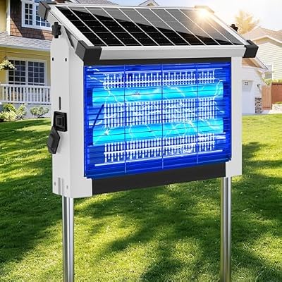 Solar Bug Zapper Outdoor Waterproof, 4500V Rechargeable Mosquito Zapper with Solar Panel Sensor, Auto ON/Off, 10ft Extension Cord & Solar Powered Bug Zapper, Cordless Insect Zap for Patio Yard Garden