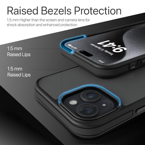Image of Vaku Luxos Elemento Series Back Cover Case for iPhone 15 Plus Metal Frame Camera Bump Shockproof Scratch Resistant Slim Thin Military-Grade Protection- Black