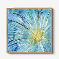 Framed Canvas Wall Art Abstract Blue Flower Canvas Prints Home Artwork Decoration for Living Room,Bedroom - 16x16 inches