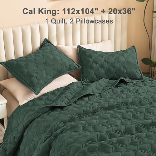 Image of Litanika California King Quilt Bedding Set, Forest Green Oversized Lightweight Comforter Bedspreads & Coverlets, Boho Farmhouse Bedding Cover Bed Decor All Season, 3 Pieces (1 Quilt, 2 Pillowcases)