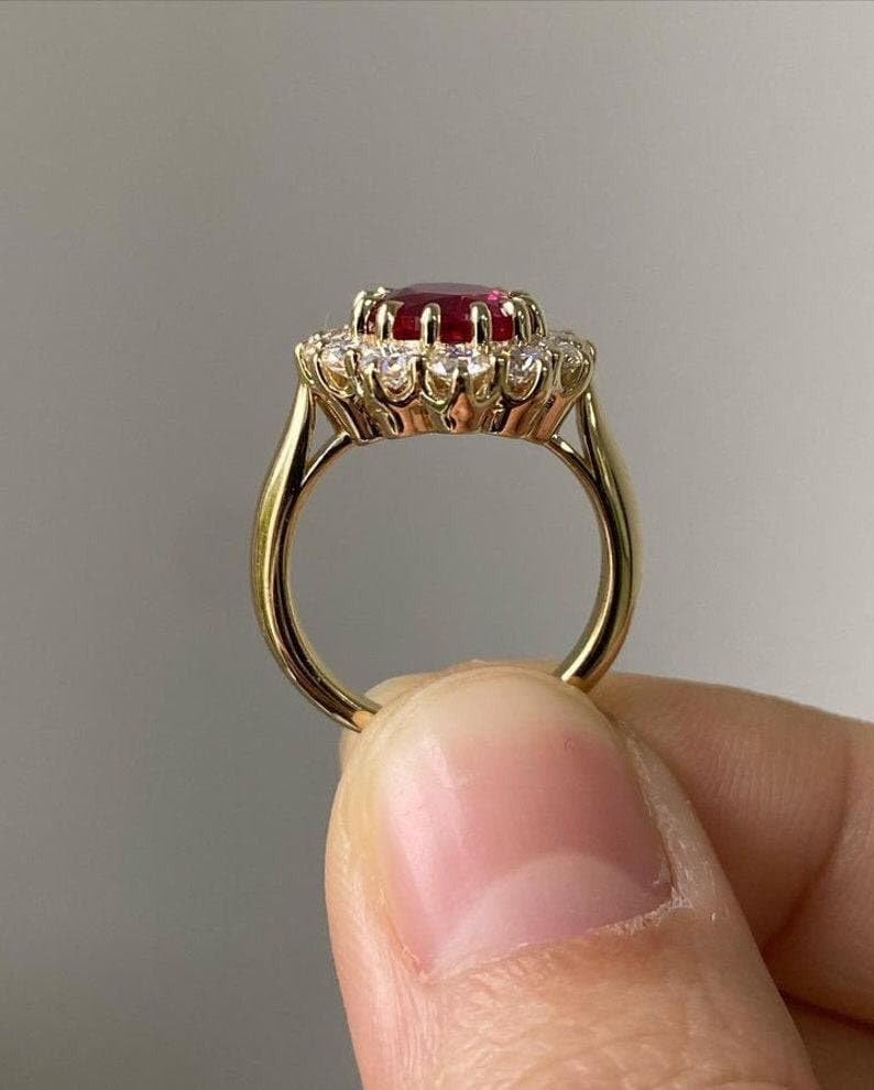 Natural Red Ruby Engagement Ring Emerald Cut Vintage Engagement Cluster Ring Moissanite Bridal Rings Promise Rings Anniversary
