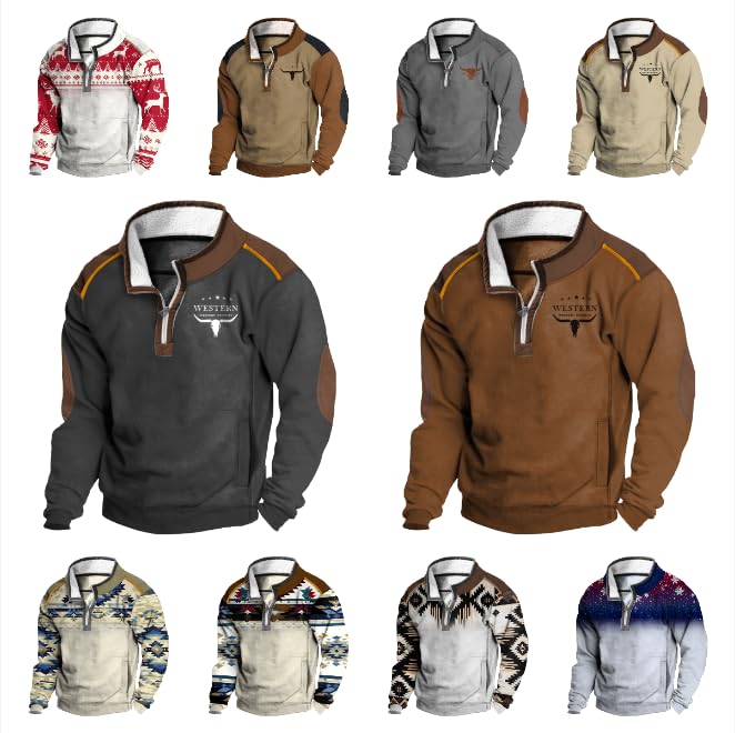 Western Hoodie for Men Aztec Cowboy Quarter Zip Pullover Sweatshirt Ethnic Vintage Long Sleeve Graphic Shirts3