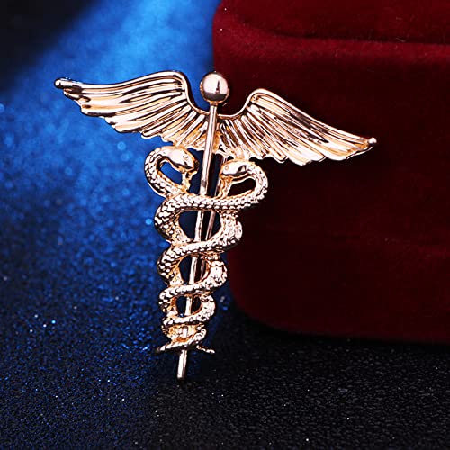 Image of Dreuyet Medical Caduceus Angel Nurse Brooch Pins for Nurse Doctor Medical Symbol Stethoscope Snake Caduceus RN Nursing Badge Crystal Brooches Lapel Pin Wand Brooch Doctor Nurse Therapist Appreciation Jewelry Gift