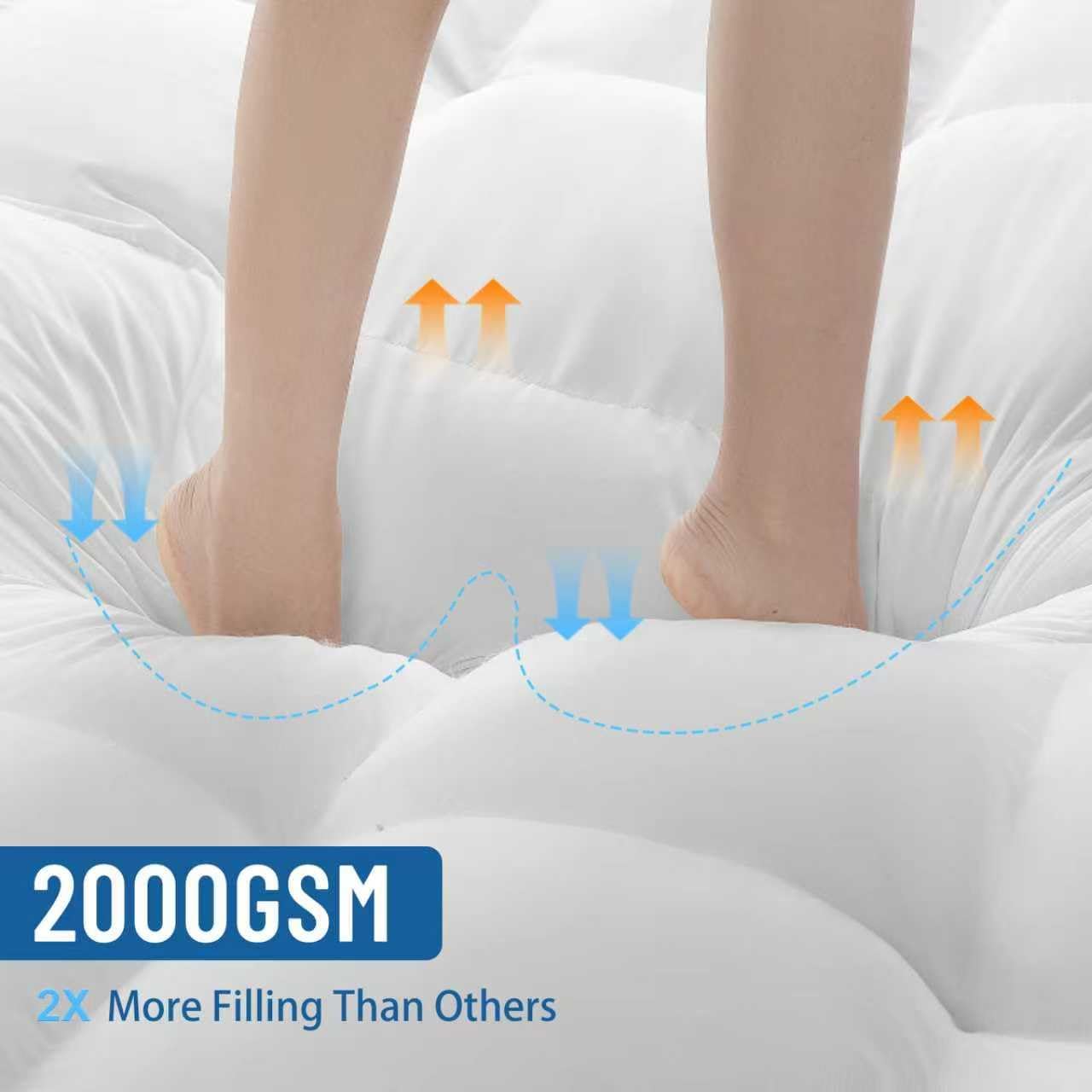 4 Inch Memory Foam Mattress Topper, Cooling Extra Thick 2000 GSM Pillow Top Mattress Pad for Back Pain Relief,Soft Breathable Mattress Cover for Fluffy Shredded Memory Foam Filled (Queen, 60"x80")