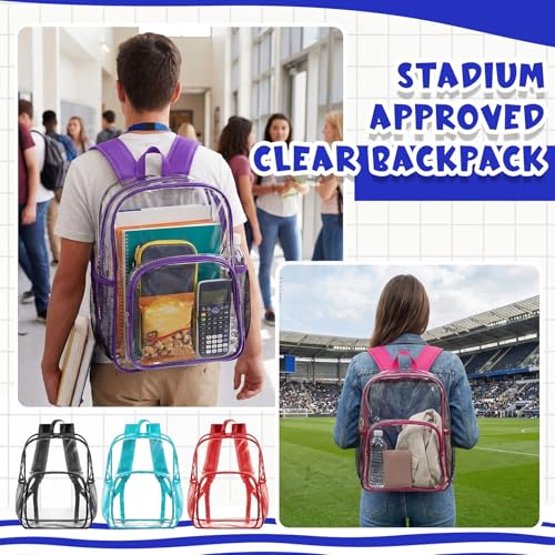 Image of Amylove 6 Pcs Clear Backpack bulk for Stadium Events Heavy Duty PVC Transparent Bookbag for College Workplace Security (17 Inches,6 Colors)