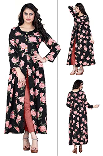Image of H.E HAMZA ENTERPRISER Printed Crepe Material Brown Western Dress For Women