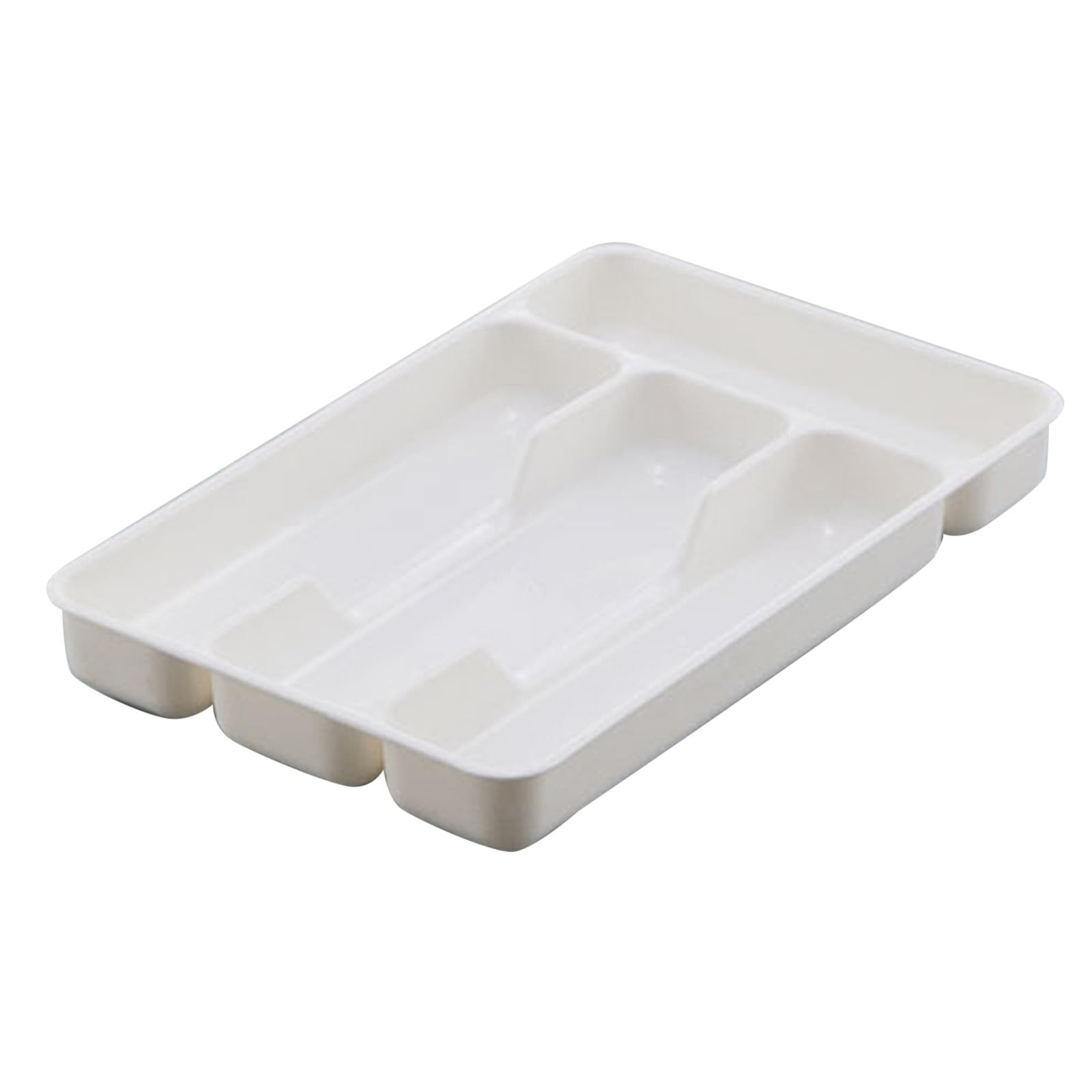 Cutlery Drawer Organiser 4 Compartment Utensil Tray for Kitchen Plastic Small Cutlery Tray for Kitchen Drawer Silverware and Flatware Holder Compact Storage for Spoons Forks Knives (White)