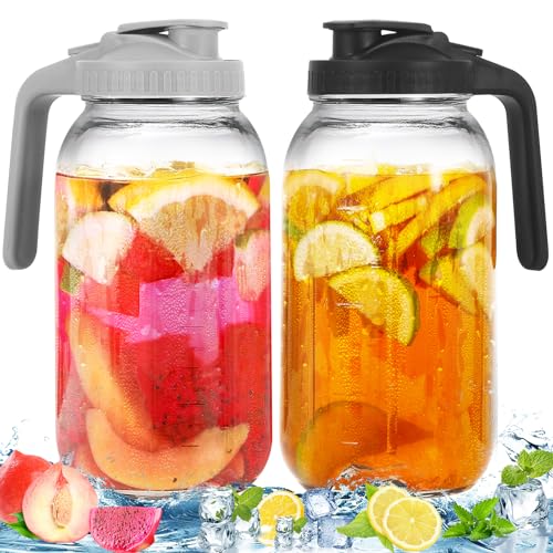 2 Pack Glass Pitchers with Lid, 64 oz Sun Tea Pitcher,...