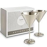 VonShef Large Martini Cocktail Glasses Set, Silver Brushed Stainless Steel, Set of 2
