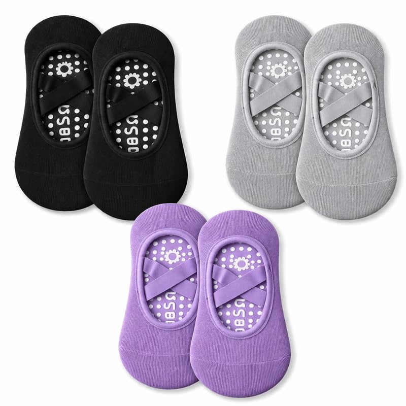 Grip Ballet Socks for Women – Non-Slip Yoga & Pilates Socks with Cross Strap | Invisible Low Cut Cotton Footies | Pack of 3-image-28
