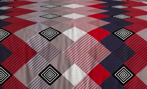 Image of DECOR2ADMIRE 300TC Premium Glace Cotton Printed Super King Size Double Bedsheet with Two Pillow Covers, 108 * 108 Inches or 9ft by 9ft or 275 cm x 275 cm (Red Multi Checkers)