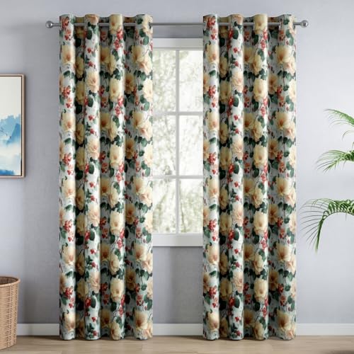 Image of haus & kinder Blackout Door Curtains 7 Feet Long Pack of 2 Door Curtains, 7 Feet Curtains for Door, 100% Room Darkening (Peony Garden, 114x213 CM)