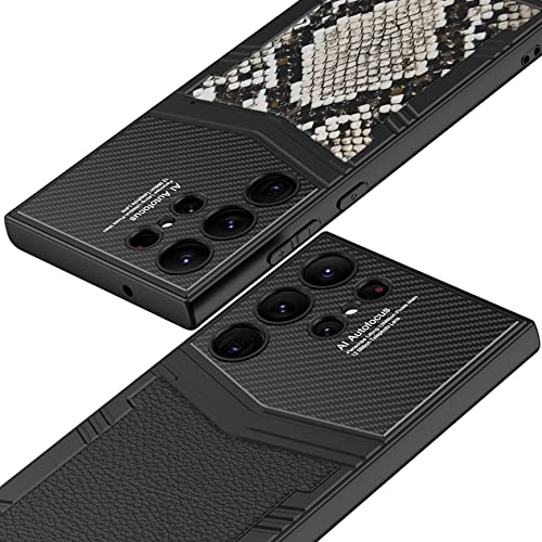 Image of BOUNCEBACK Slim Metal with Leatherette Back Case Cover for Samsung Galaxy S23 Ultra 5G / Galaxy S23 Ultra Case Cover - (Carbon Fiber Black | Leather)