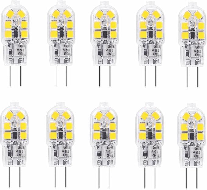 Jiotouhu g4 led Bulbs, AC 220-240V, 2W, Cool White 6000K LED Lamps, 20 Watt Halogen Bulbs Equivalent, 360°Beam Angle, 200lm, Non Dimmable, Pack of 10