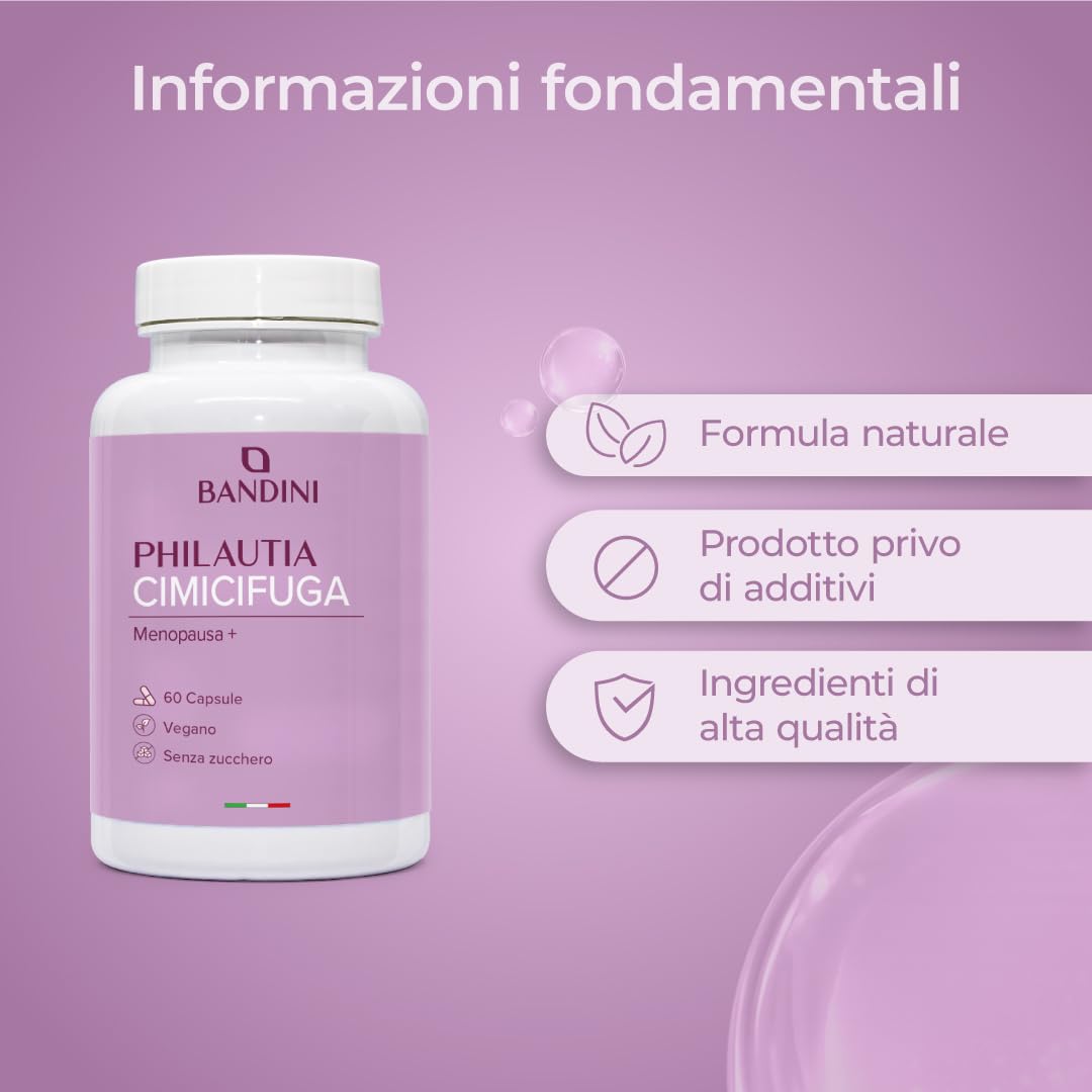 Bandini® Complesso Naturale di Cimicifuga, Trifoglio Rosso e Salvia - 60 Capsule - Dosaggio Equilibrato con 200mg di Trifoglio, 100mg di Salvia e 80mg di Cimicifuga - Supporta l’Equilibrio Quotidiano