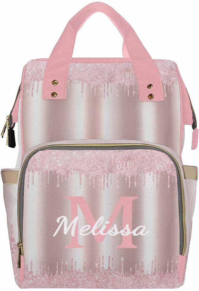 Newcos Personalized Sparkly Glitter Drips Pink Rose Gold Blush Diaper Bag with Name Nappy Bags Travel Casual Mummy Backpack for Mom Girl, Multi 011, (DG7197021D)